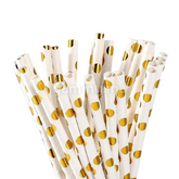 25 Pailles Papier pour Cake Pops Blanc avec Cercles Or